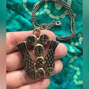 Vintage 1970’s Fish and Loaves faith necklace with pendant. Fish Pisces